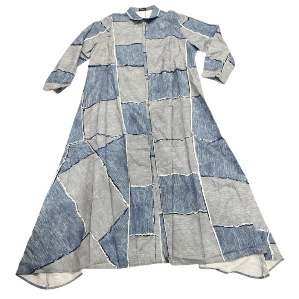 XPlusWear Patchwork Half Sleeve Maxi Dress in Blue, Size 2XL